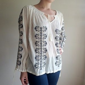 Boho Top with Blue Embroidery